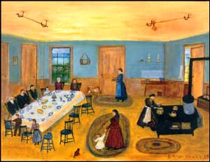 'Sunday Dinner' memory painting by Edna West Teall, Lewis, Esses County, 1957