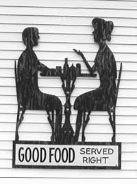 Painted wooden sign on Sara's Kitchen diner, Hopkinton, St. Lawrence County, ca. 1990